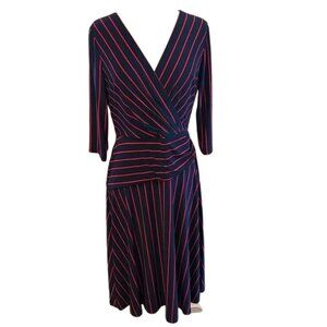 Lauren Ralph Lauren Striped Faux Wrap Jersey Dress Navy Pink 14